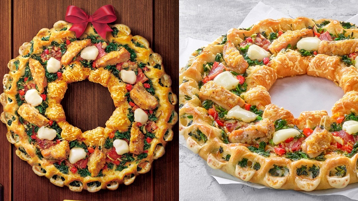 必勝客「有洞」披薩！最新「聖誕花圈烤雞比薩」，能吃雙拼起司、耶誕色配料