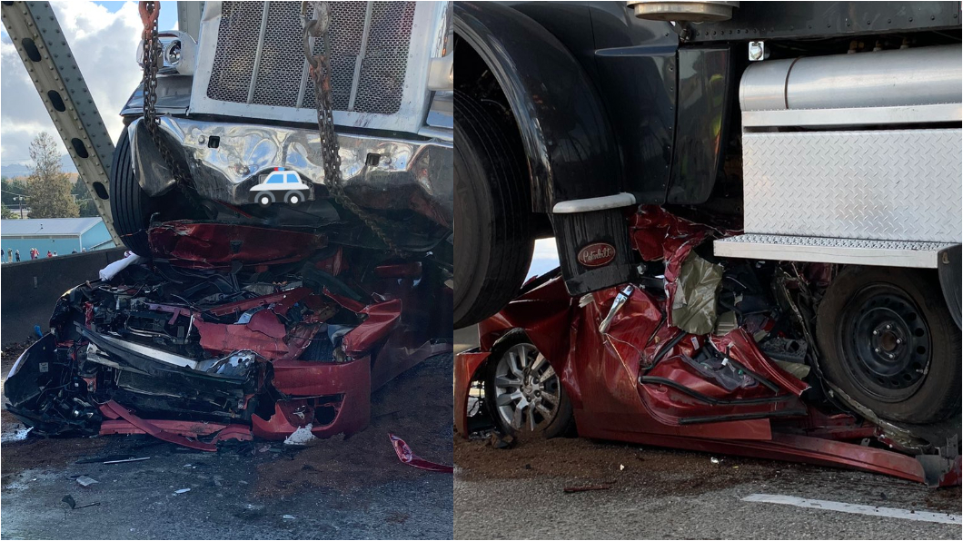 從車輛毀損的程度，直覺會以為車內的駕駛或乘客應該會受到嚴重傷害。(圖片來源/ Trooper Rocky Oliphant@Twitter)