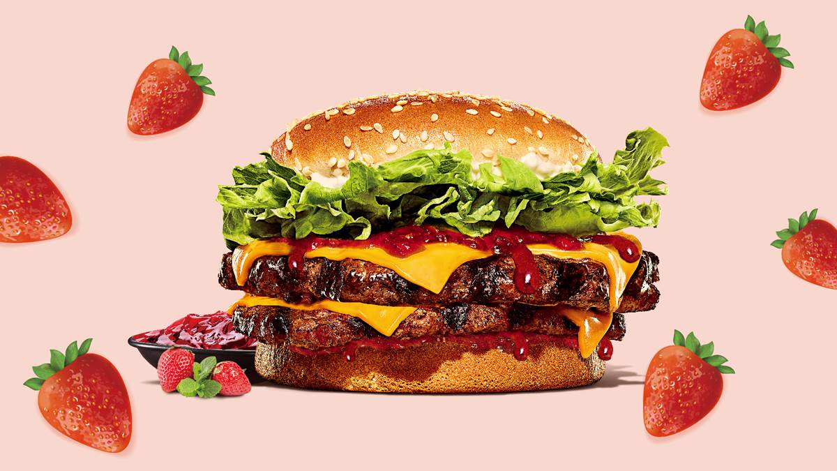 草莓控嗨了！漢堡王超狂「草莓重磅牛肉堡」快閃８天，法、墨異國漢堡先開吃