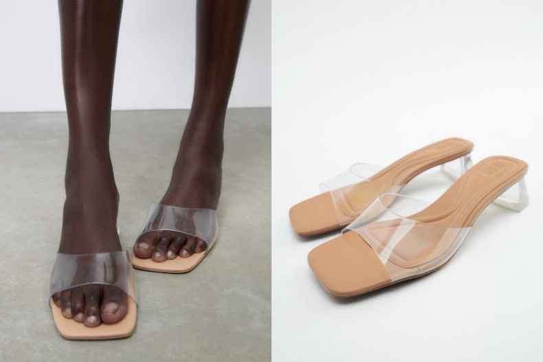 ▲ZARA 透明塑料低跟穆勒鞋，NT.1,590