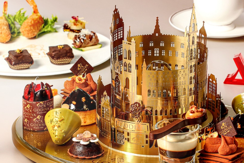 ▲比利時皇室御用巧克力GODIVA攜手台北萬豪酒店打造期間限定「布魯塞爾絢金午茶」
