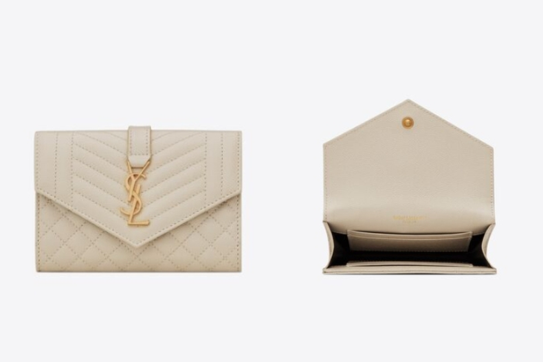 ▲SAINT LAURENT ENVELOPE SMALL ENVELOPE WALLET IN MIX MATELASSÉ GRAIN DE POUDRE EMBOSSED LEATHER，NT.14,000