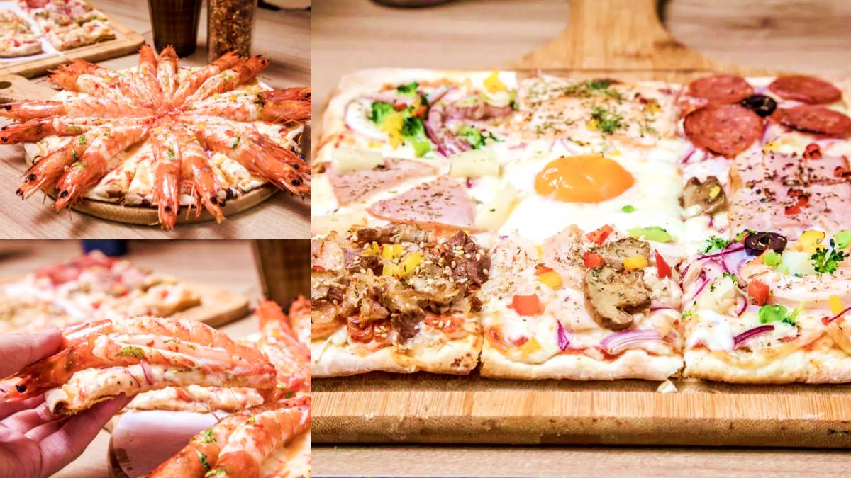 超浮誇九宮格披薩！手工窯烤「海陸組合」一次嘗，海蝦披薩霸氣擺16隻蝦