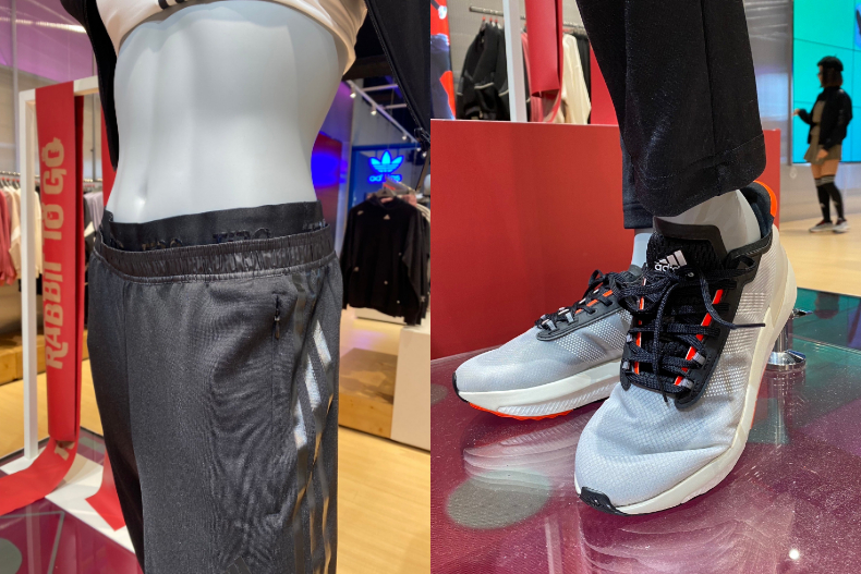 ▲adidas Sportswear運動褲，NT.2,690(左)；AVRYN跑鞋，NT.4,590(右)