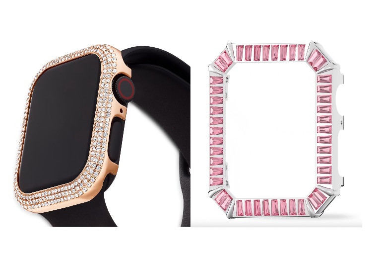 ▲Apple Watch Swarovski Sparkling錶殼，左起：鍍玫瑰金色調水晶錶殼，2,250元；粉紅色Swarovski水晶錶殼，NT.2,950。