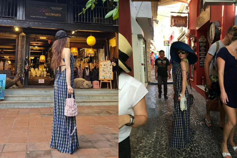 ▲蔡依林的越南背影照和8年前希臘街拍照都是穿同件洋裝