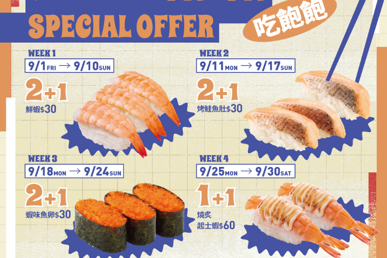 這間迴轉壽司1貫只要10元，整個9月吃爆！超豪華「甜蝦山、鮭山島2․0」限定來襲