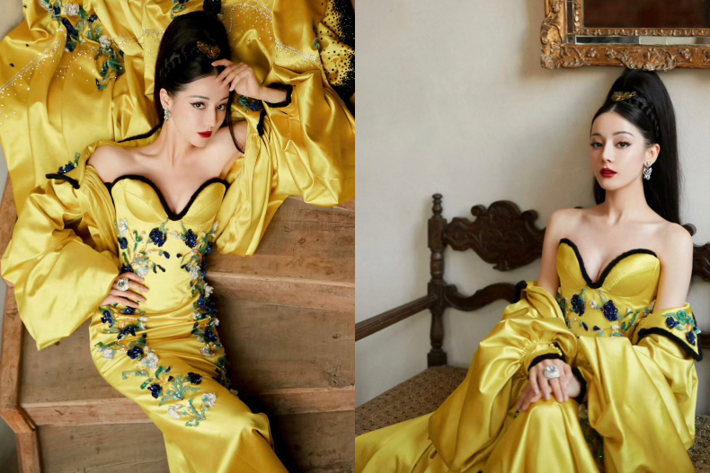 迪麗熱巴新造型遭酸「模仿范冰冰翻車」！一身「黃袍刺繡禮服」霸氣登場，盤點歷年紅毯3套「黃色造型」