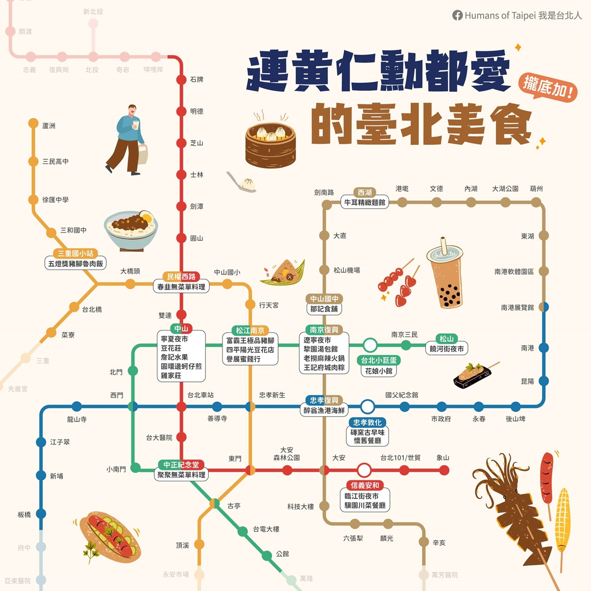 AI教父黃仁勳台北美食捷運地圖！麻辣鍋、湯包、牛肉麵都有，２夜市也上榜
