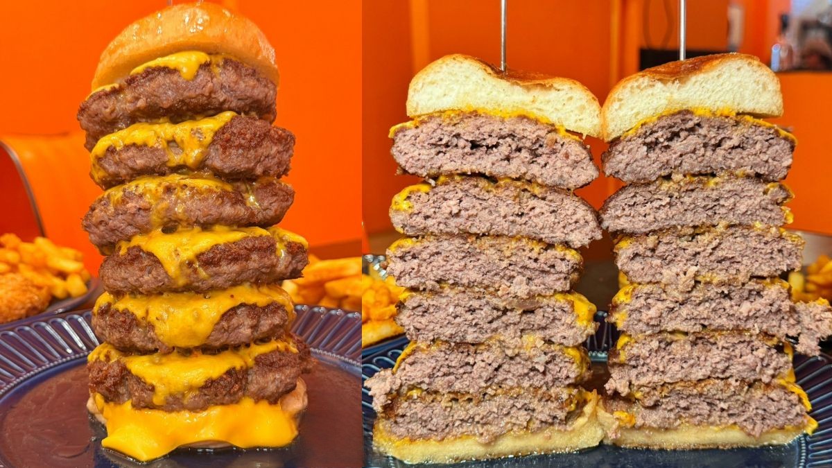 超浮誇「漢堡界101」！巨無霸漢堡霸氣疊６層肉＋起司，內用飲料無限喝到飽