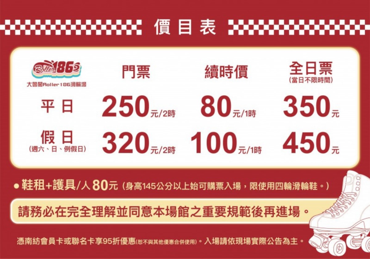 10月天天免費玩！大魯閣「Roller186滑輪場」台南、高雄人憑證件爽玩１小時