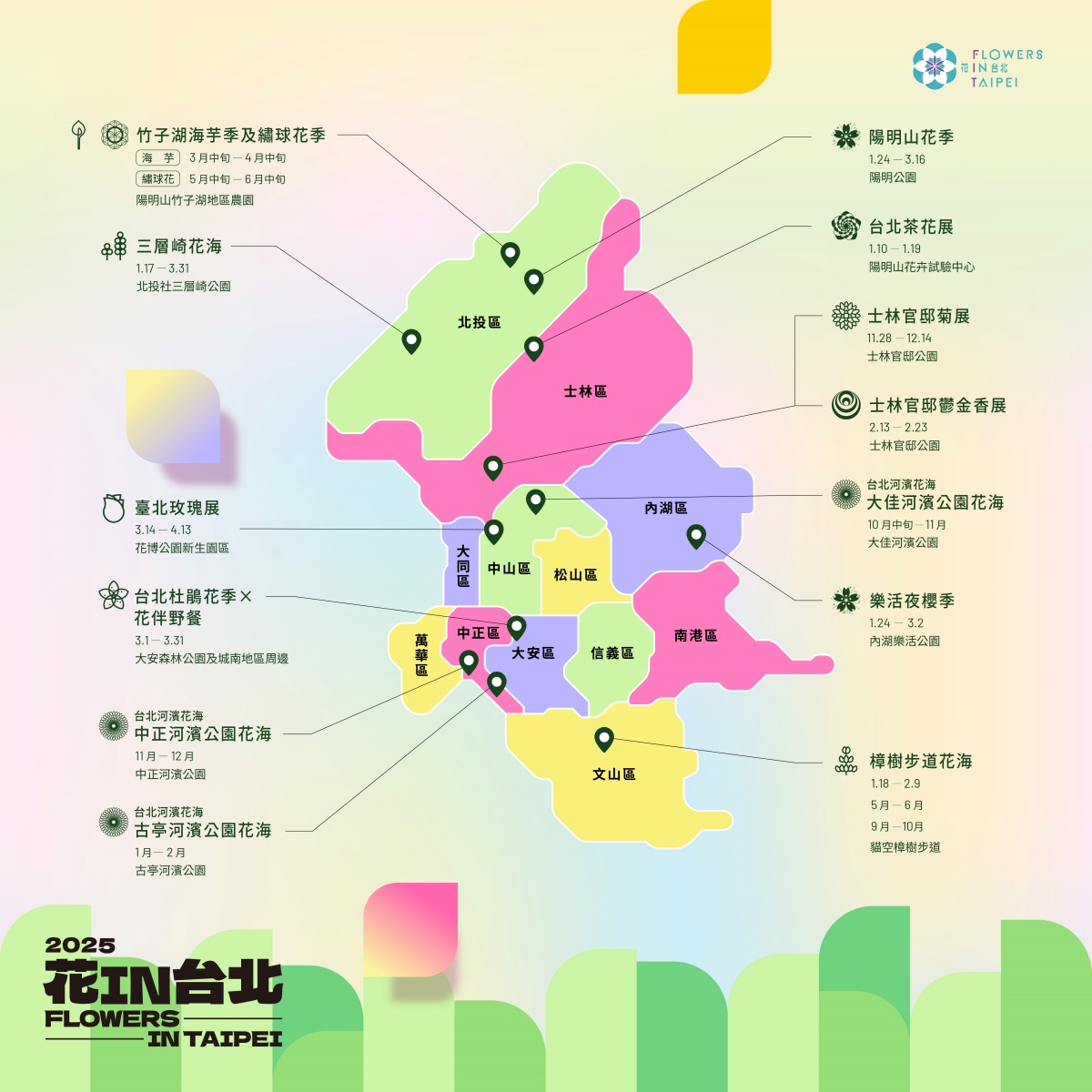 2025台北花季地圖！８條捷運賞花路線一次看，台北一日遊這樣玩