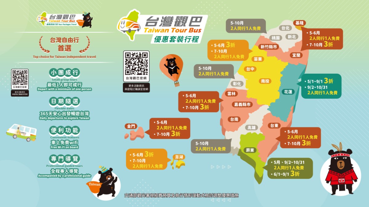 暑假出遊搭「台灣觀巴」,小團出遊省錢又方便!指定縣市再享3折優惠 暑假出遊搭「台灣觀巴」,小團出遊省錢又方便!指定縣市再享3折優惠