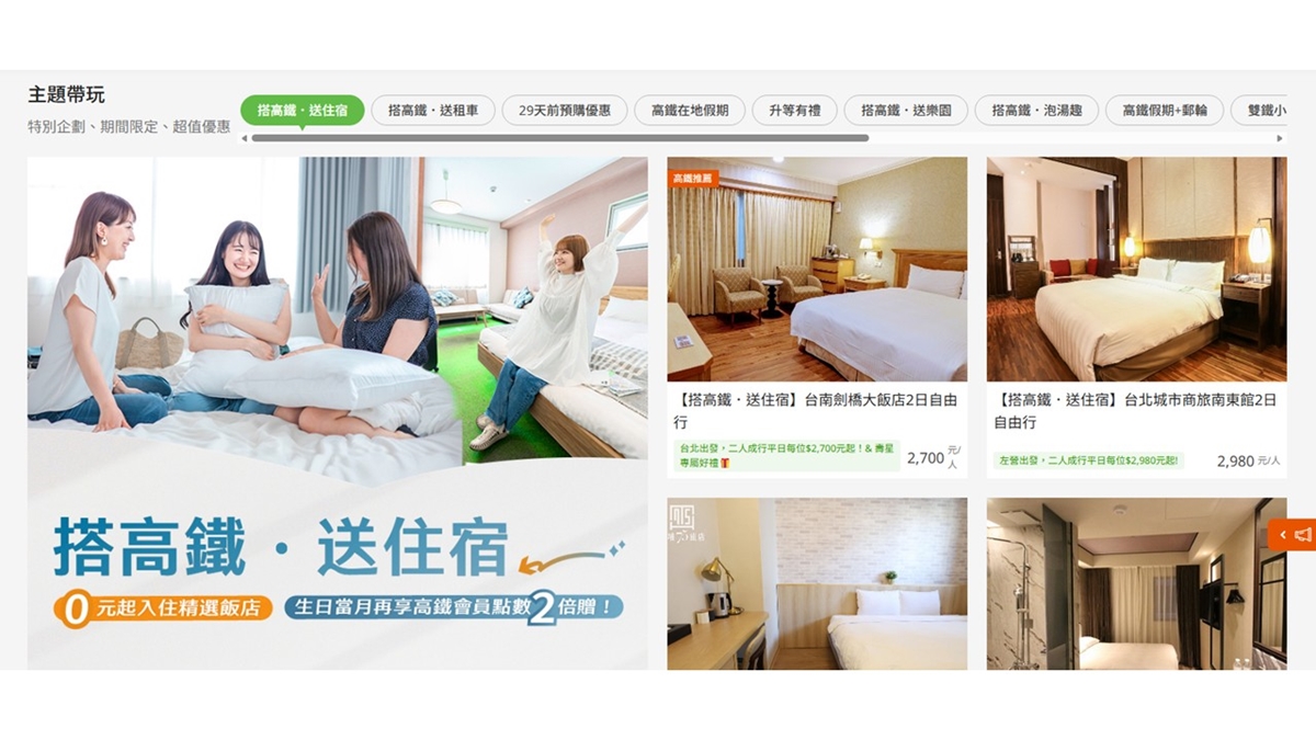 高鐵＋住宿最低０元起！高鐵假期優惠現折200元，多人同行折抵金額無上限