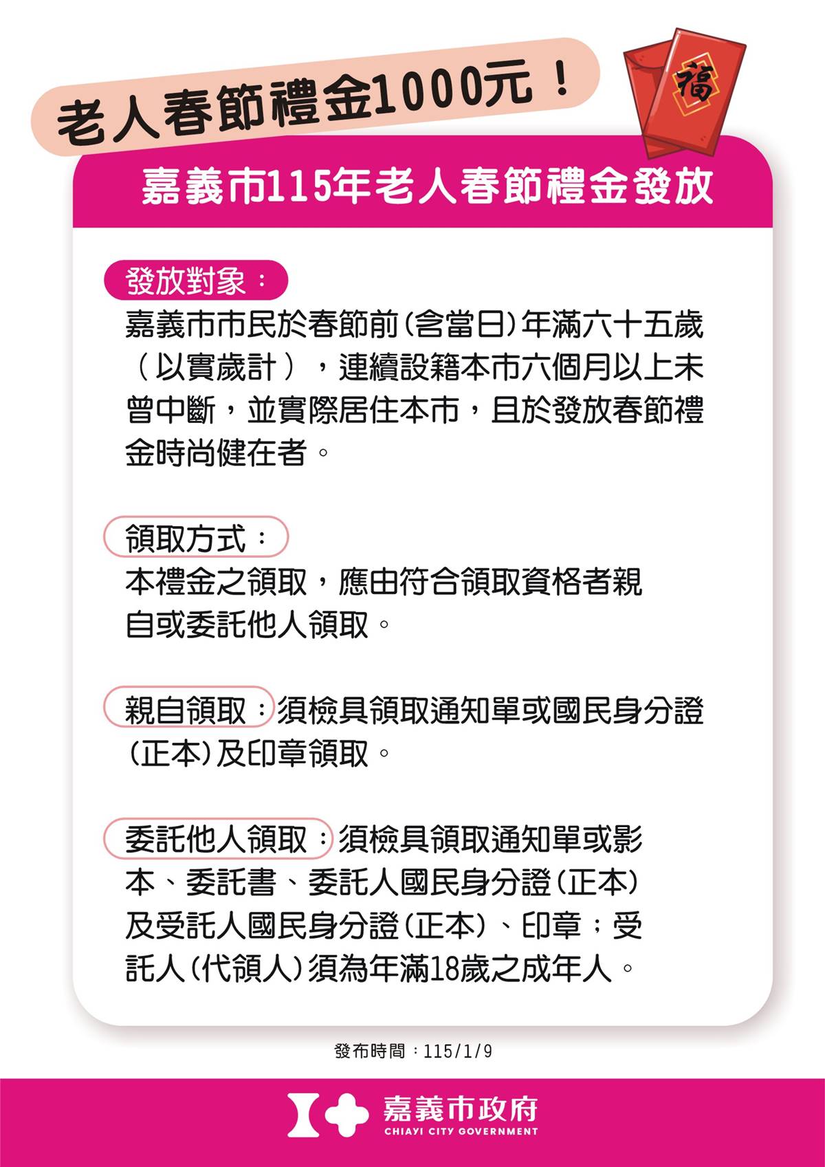 年前領大紅包！這縣市普發現金6000元，65歲以上再加碼千元春節禮金
