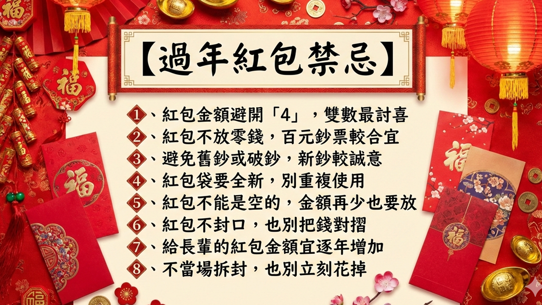 2026過年紅包該包多少？父母、小孩、長輩紅包行情一覽，８大禁忌觸犯恐漏財