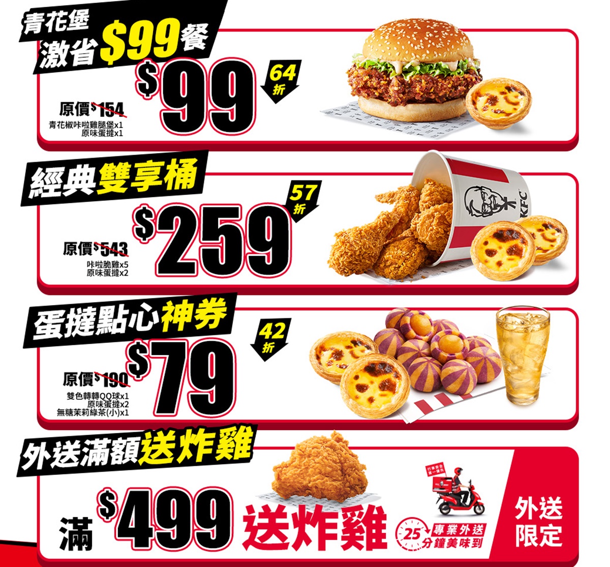 「肯德基買一送一」手刀搶！免費送咔啦脆雞、蛋塔，加碼三商炸雞只要26元