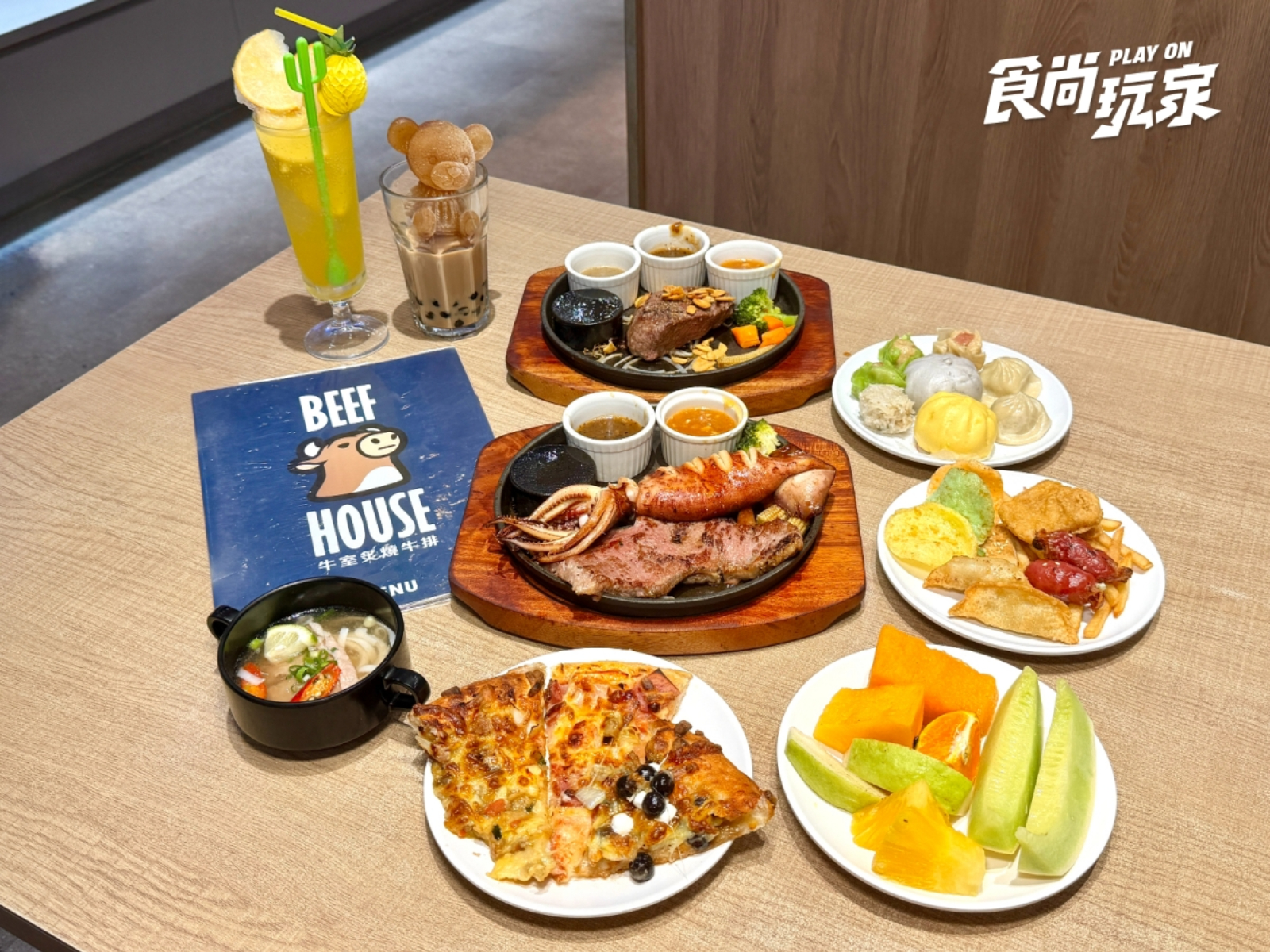 送火烤大蝦＋飲料！389元排餐＋自助吧吃到飽，披薩、港點、熱炒無限續