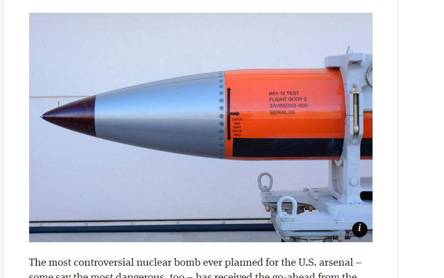 B61-12核彈的測試版彈頭。圖／截取自《Reveal》