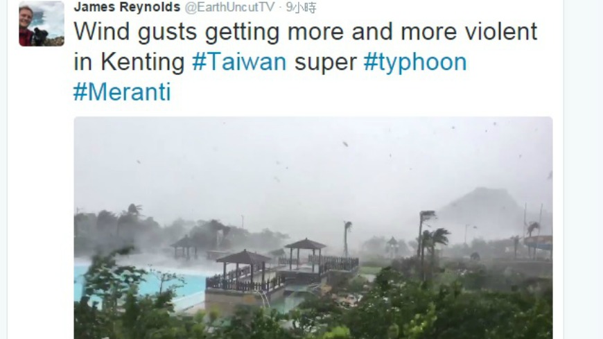 強颱莫蘭蒂襲台，南台灣受當其衝，長期關注自然災害的追風達人雷諾斯（James Reynolds）人在墾丁，透過鏡頭帶網友看現場的狂風暴雨實況。