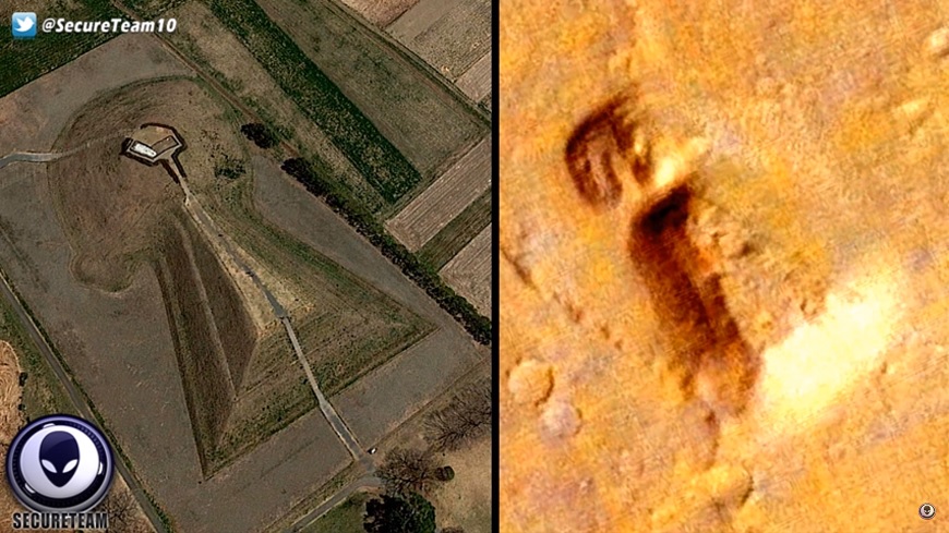 火星地表發現的結構體(右)，外型神似日本古墓(左)。