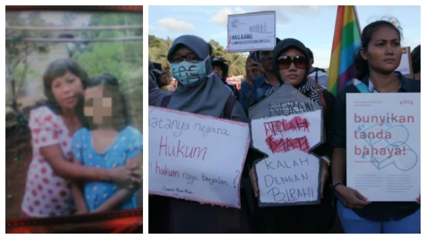 受害的14歲少女（左），群眾走上街頭抗議呼喊嚴懲性侵犯（右）。（圖翻攝自BBC）
