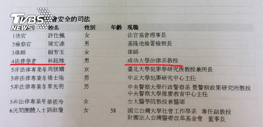 最終版名單確定前，台大法學教授林鈺雄分在第五組，現職卻寫成大教授，有委員懷疑他被臨時換組。圖／司改委員名單