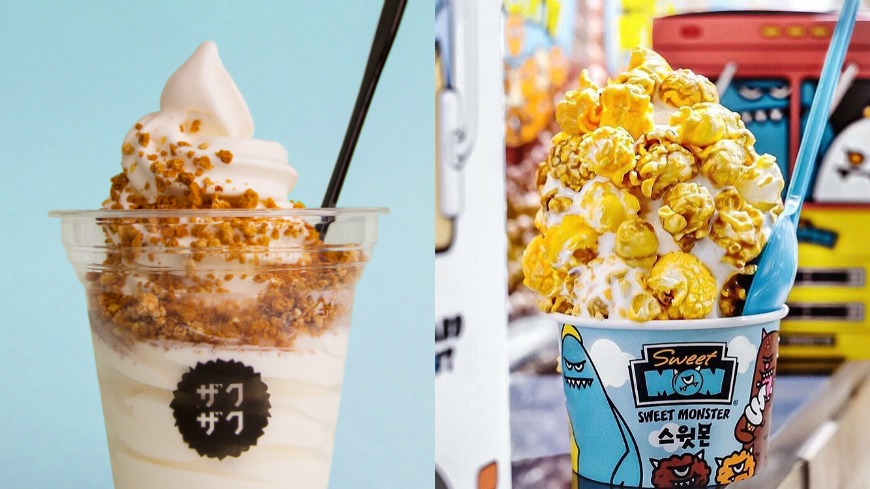 北海道牛乳霜淇淋（左）、爆米花冰淇淋（右）。（業者提供、翻攝Sweet Monster臉書）