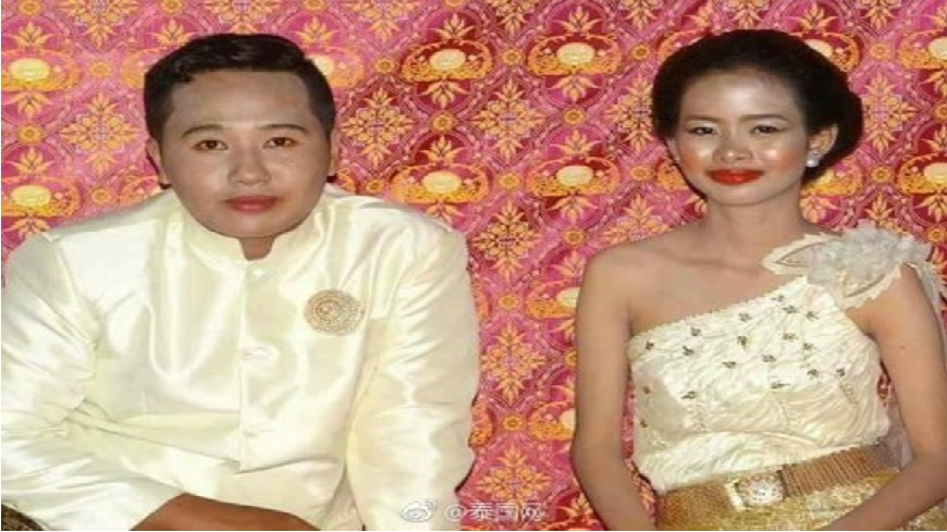 泰國這對新人的結婚照，妝容看起來就像是靈堂前的金童玉女。(圖／翻攝自泰國網微博)