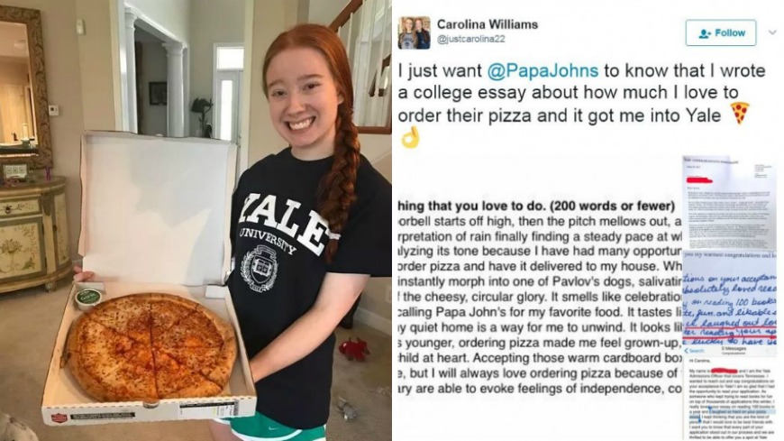 美國一名女高中生，以描述她對披薩熱愛的文章，被耶魯大學錄取。翻攝／tennessean.com（左）、推特（右）