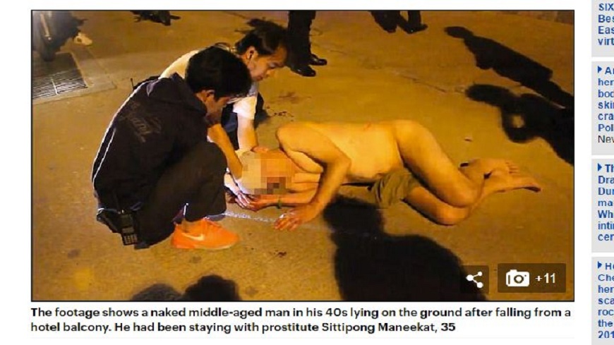 一名外籍男子在泰國芭達雅和人妖床戰好幾回合後，突然全裸離奇墜樓。(圖／翻攝自每日郵報)