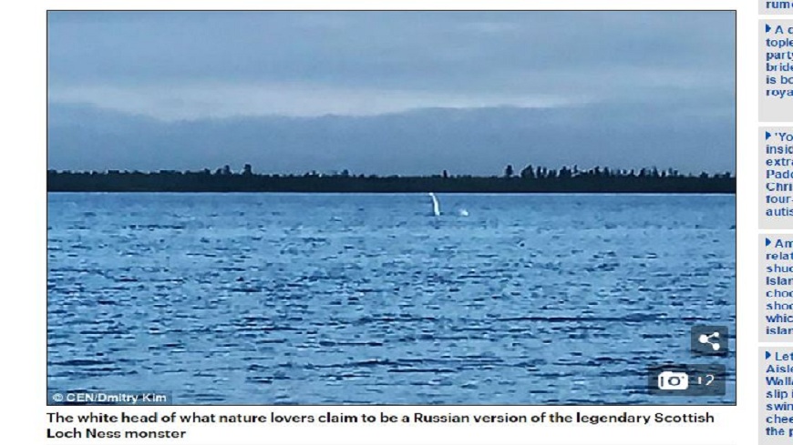 有俄羅斯民眾在湖邊拍到不明生物，模樣超像尼斯湖水怪。(圖／翻攝自每日郵報)