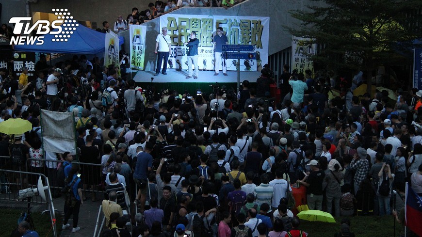 圖／中央社 占中3週年　泛民舉行集會紀念