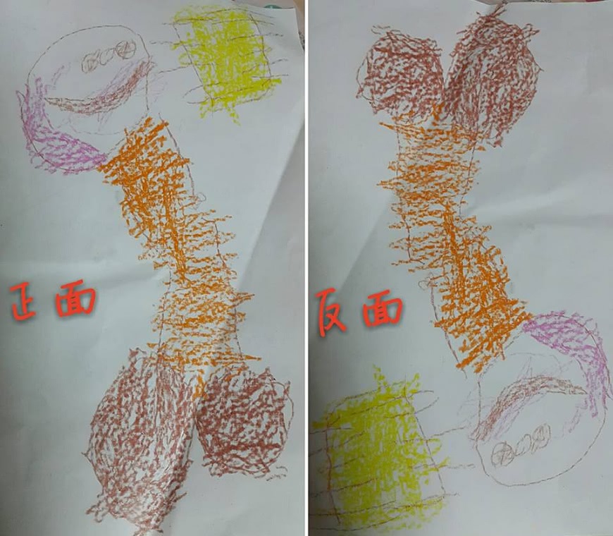 女網友分享女兒畫爸爸的圖畫，但第一時間她卻想歪了。(圖／翻攝自爆廢公社)