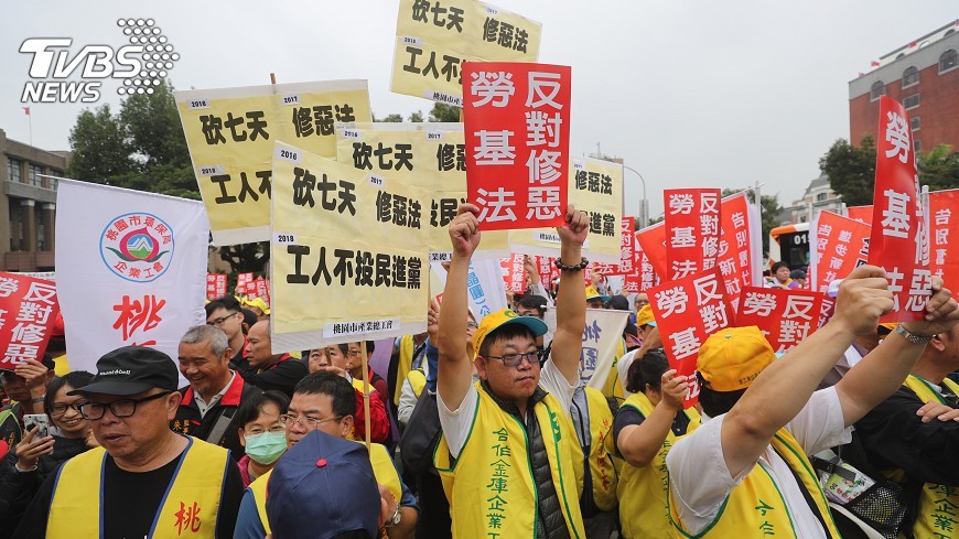 圖／中央社 反對勞基法再修　千名勞工上街抗議