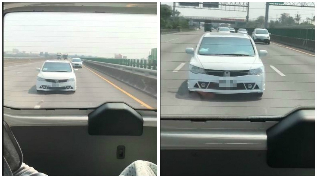 白色轎車一路緊跟救護車後方，引發網友紛紛撻伐。(圖／翻攝自爆料公社)