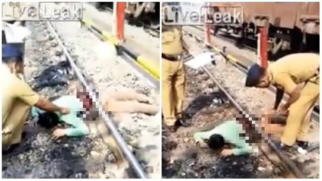 印度一名男子被火車硬生生輾過，造成上下半身分離，最後居然奇蹟似的存活。圖／翻攝自《LiveLeak》