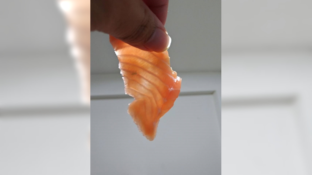 網友PO出買到生魚片薄可透光的鮭魚握壽司。圖／翻攝自COSTCO 好市多 消費經驗分享區臉書
