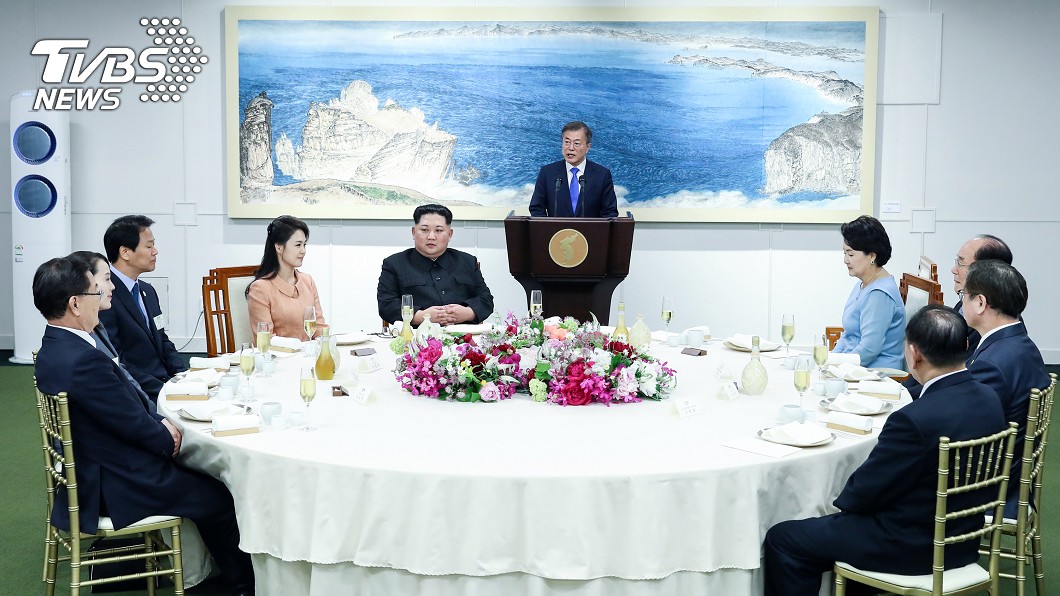 南北韓高峰會談當天晚宴。圖／中央社