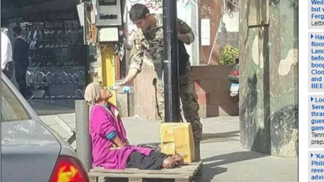 先前黎巴嫩士兵餵歐思曼喝水的照片，在網路瘋傳。圖／翻攝自英國每日郵報