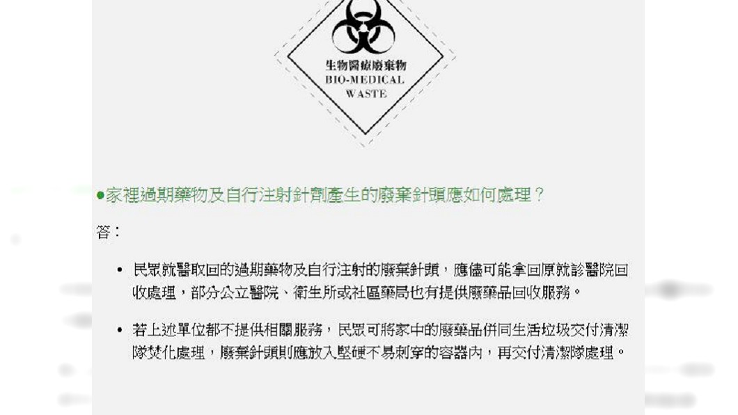 圖/行政院環境保護署醫療廢棄物宣導網