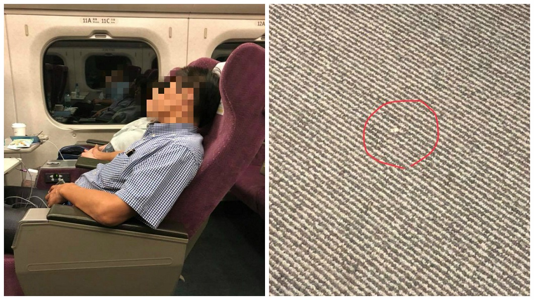 有網友發現一名大叔超沒水準，在高鐵車廂吐痰在地毯上。(圖／翻攝自爆怨公社)