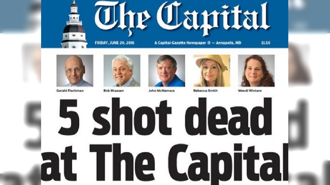 屠殺事件,造成《首府公報》(Captial Gazette)5名新聞人死亡。圖/翻攝《首府公報》