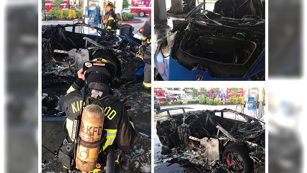 火勢撲滅之後,整輛藍寶堅尼被燒成廢鐵。(圖/翻攝自Kirkwood Firefighters Community Outreach臉書粉絲團)