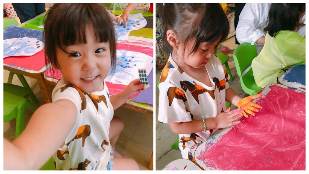 圖／翻攝自賈靜雯臉書 2歲咘咘會畫「青花瓷」　小少女模樣激似媽咪