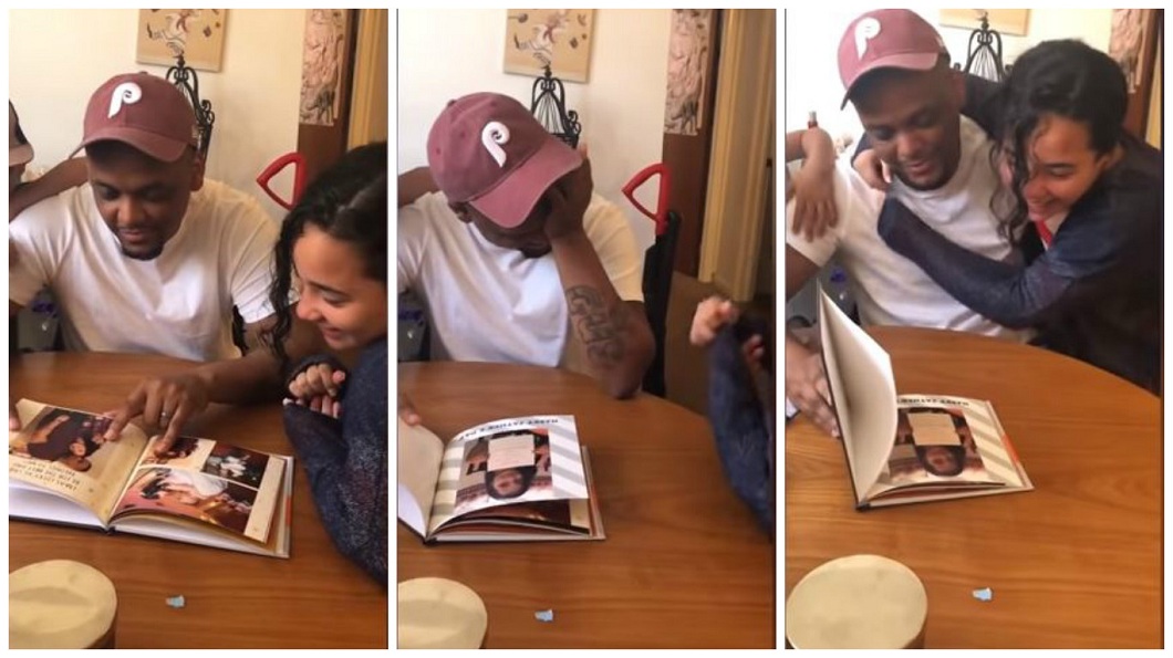 美國一名少女製作了一本相簿給養父當作父親節禮物，對方看了當場感動到哭了。(圖／翻攝自YouTube)