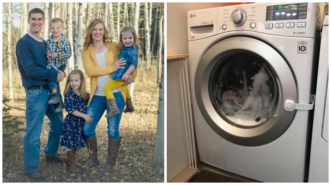 4歲的小哥哥把3歲的妹妹關進洗衣機內，還讓機器運轉翻滾，差點讓父母親嚇死。(圖／翻攝自Lindsey McIver臉書)
