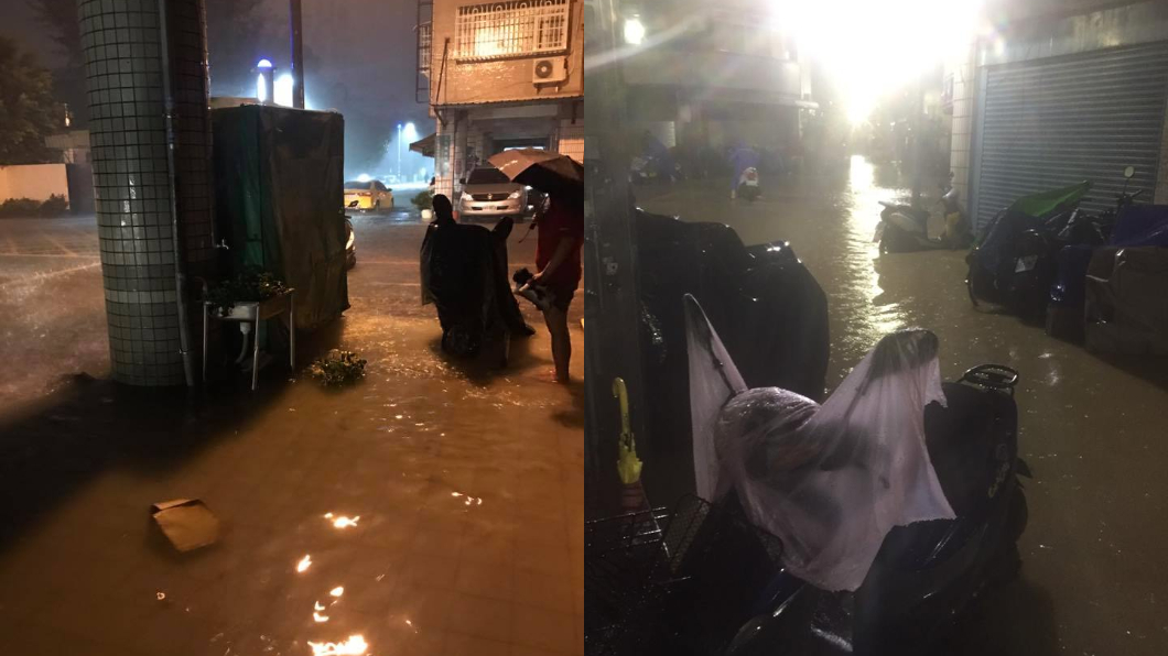 高雄深夜降下大雨導致淹水。圖/翻攝自爆料公社