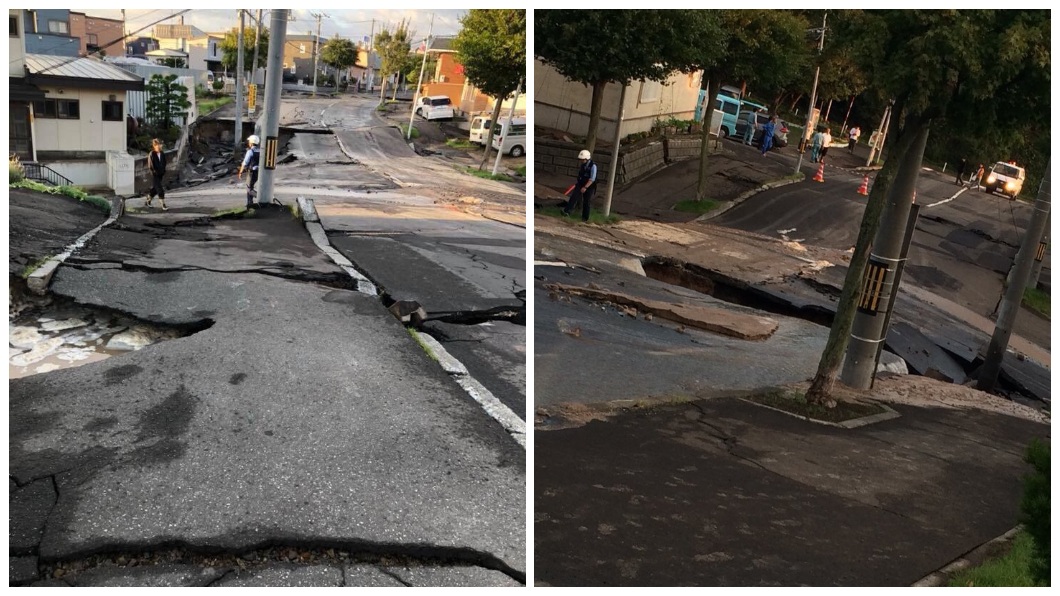 當地道路出現崩裂的情況。(圖/翻攝自推特)