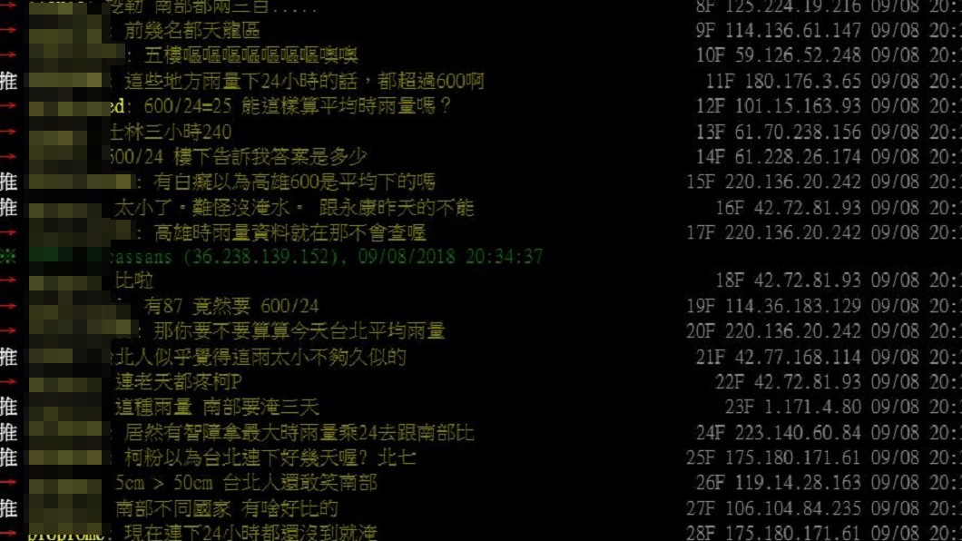 一場暴雨引發南北論戰。圖/翻攝PTT